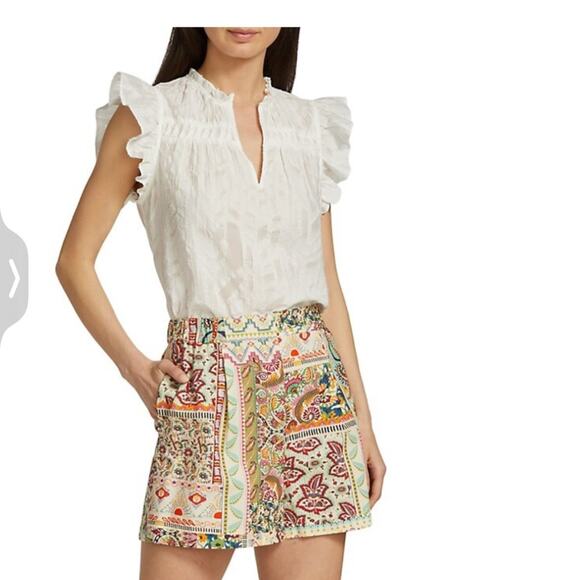 Ramy Brook Tops - RAMY BROOK White Wendy Sleeveless Top Small Petite Flutter Sleeve Ruffled
